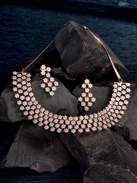 Saraf RS Jewellery White Rose Gold-Polished AD Studded Necklace Jewellery Set