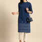 Anouk Women Mandarin Collar Bandhani Printed Indigo Kurta - Swadesiicart
