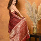 Very Much Indian Modal Silk Ajrakh Handblock Printed Natural Dyes With Designer Border Saree - Red | Swadesiicart