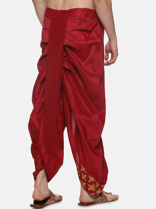 Sethukrishna Men Maroon Embroidered Dhotipants | Swadesiicart
