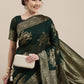 Saree Mall Green Floral Linen Blend Banarasi Saree | Swadesiicart