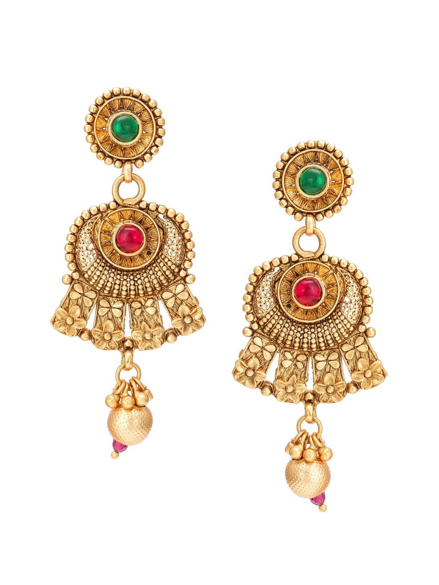 Aadita Gold-Polished & Red e Studded Jewellery Set - Swadesiicart