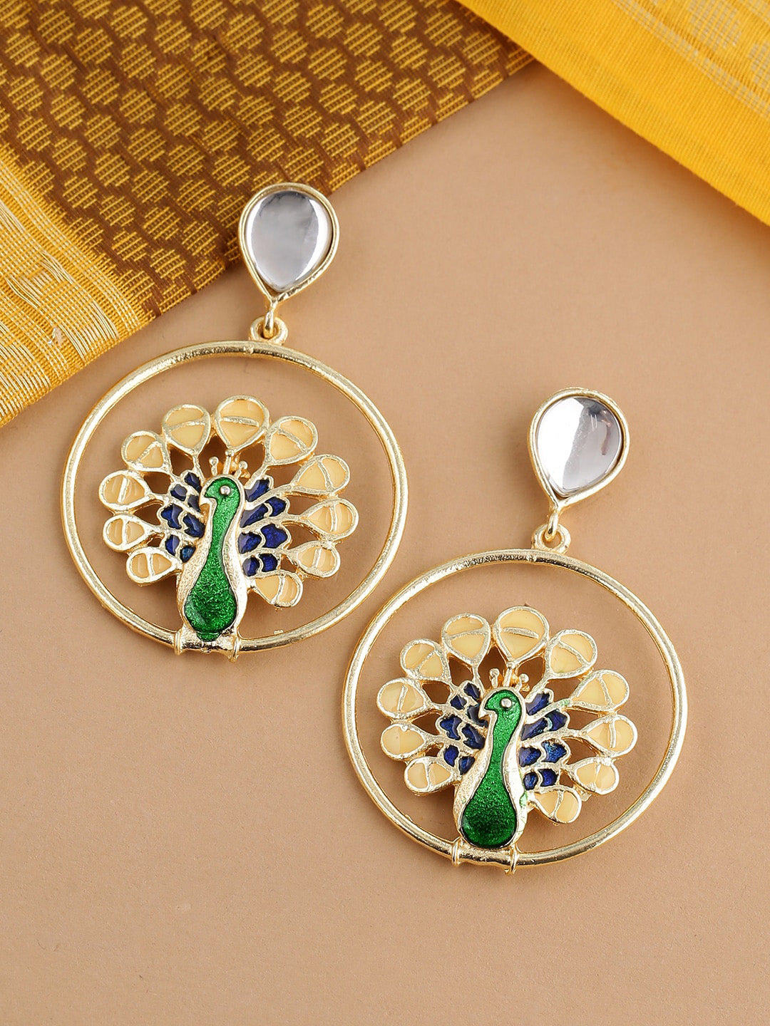 Shoshaa Green Peacock Shaped Drop Earrings | Swadesiicart