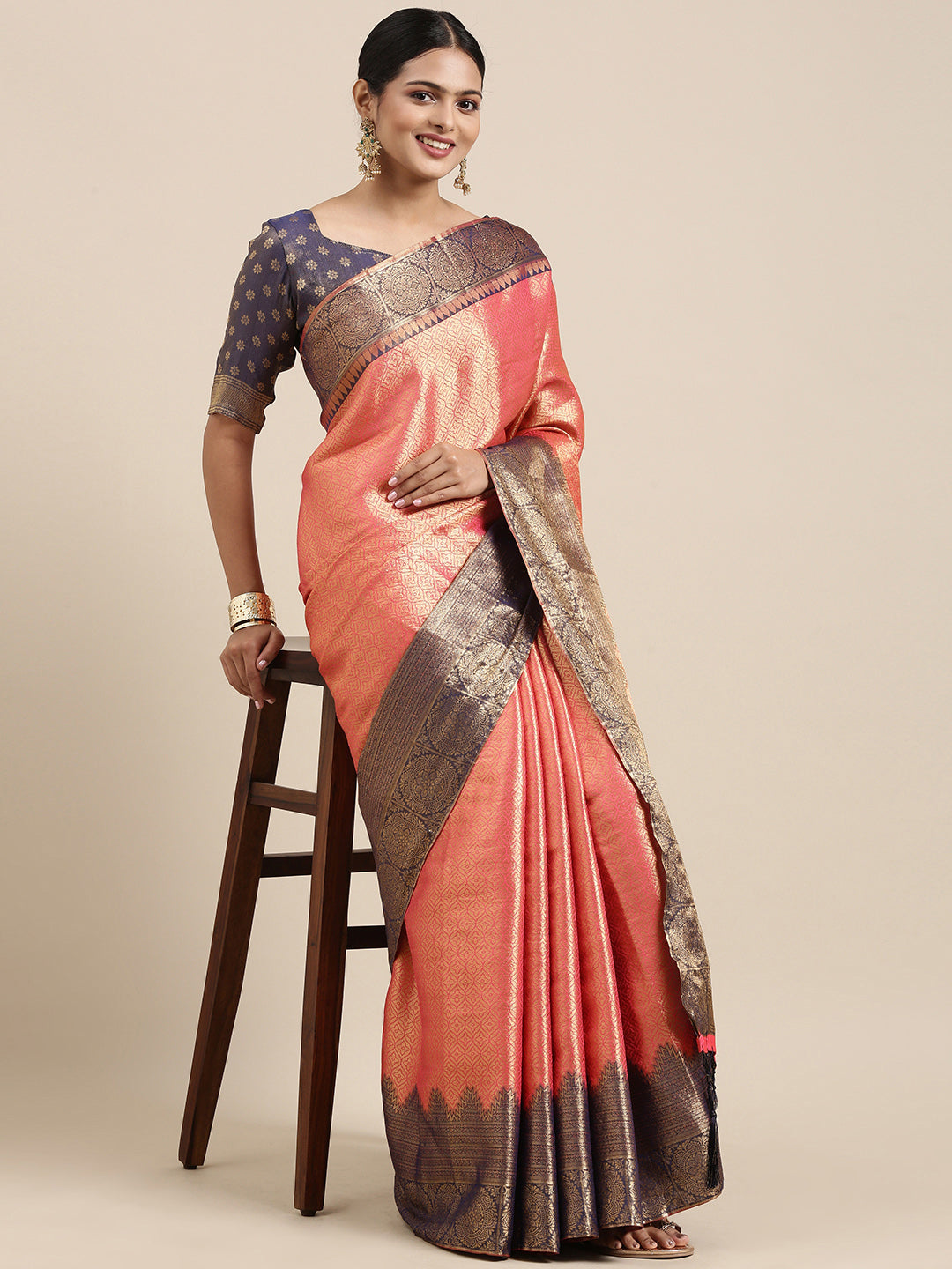 Saree Mall Pink Woven Design Zari Silk Blend Banarasi Saree | Swadesiicart