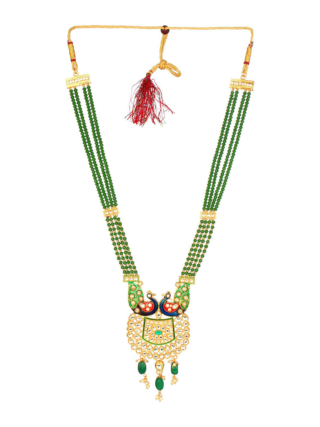 Cardinal Gold-Polished Green Studded Jewellery Set - Swadesiicart