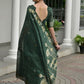 Vishnu Weaves Women's Green Linen Silk Zari Weaving Saree with Blouse - Swadesiicart