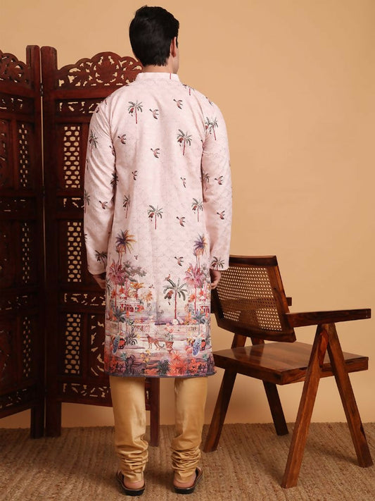 Peach Cotton Printed Chikankari Embroidery Work Kurta - Mahotsav | Swadesiicart