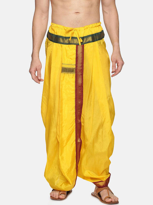 Sethukrishna Men Yellow & Red Readymade Dhoti | Swadesiicart