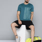 Alcis Men Teal Blue Typography Printed Slim Fit Gym T-shirt | Swadesiicart