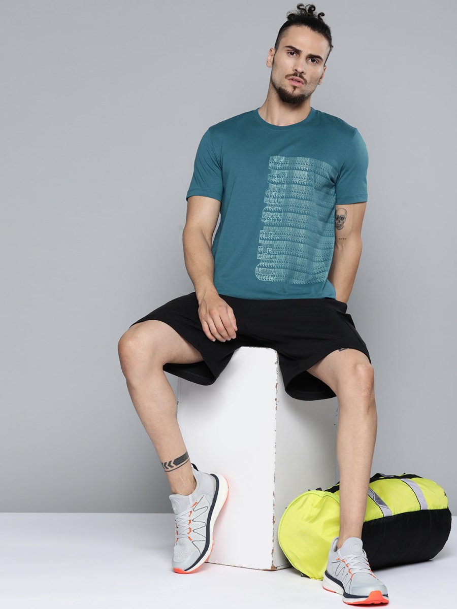 Alcis Men Teal Blue Typography Printed Slim Fit Gym T-shirt | Swadesiicart