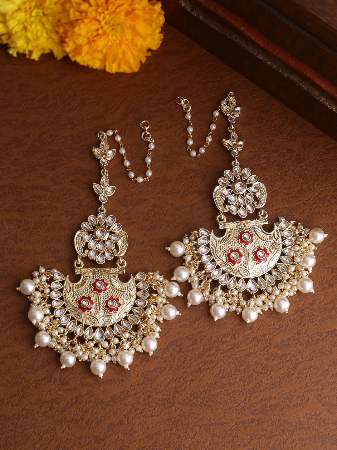 Shoshaa Gold-Polished Contemporary Chandbalis Earrings | Swadesiicart