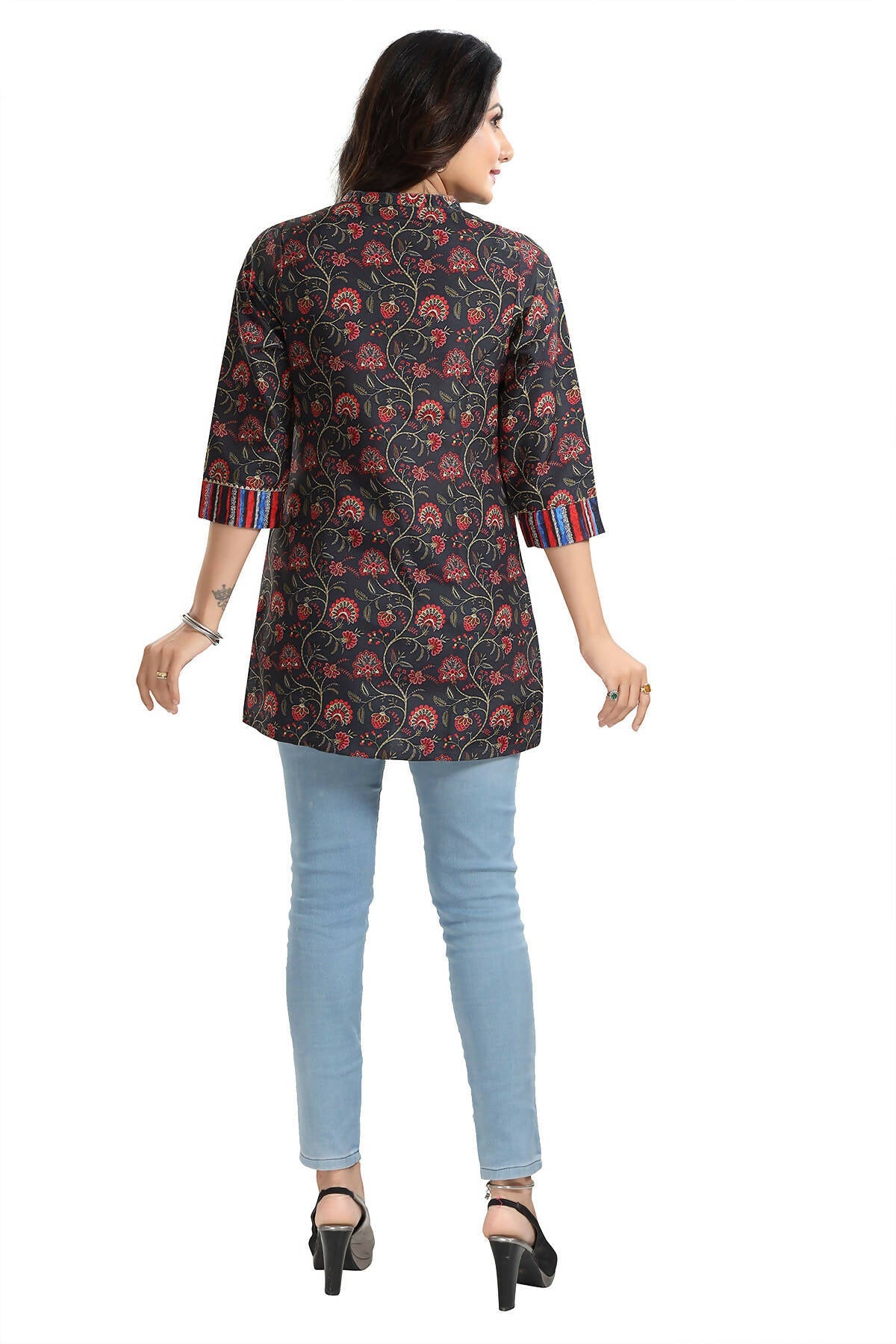 Snehal Creations Blissful Black Rayon Short Kurti Tunic Top - Swadesiicart