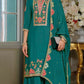Anaita Teal Blue Chinon Stitched Suit with Embroidery Sequence Work