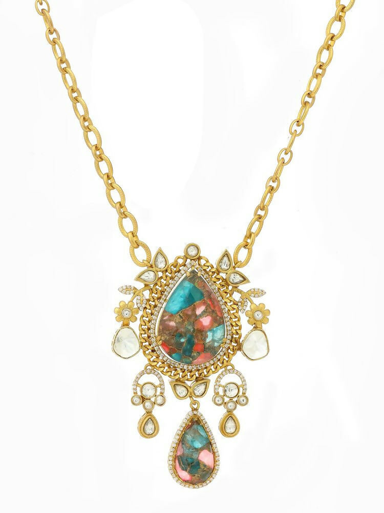 Kundan Antique Finish Floral Earrings and Necklace set - Ruby Raang | Swadesiicart