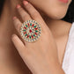 NVR Women's Traditional Ethnic Kundan Meenakari Gold-Polished Ajustable Finger Ring | Swadesiicart