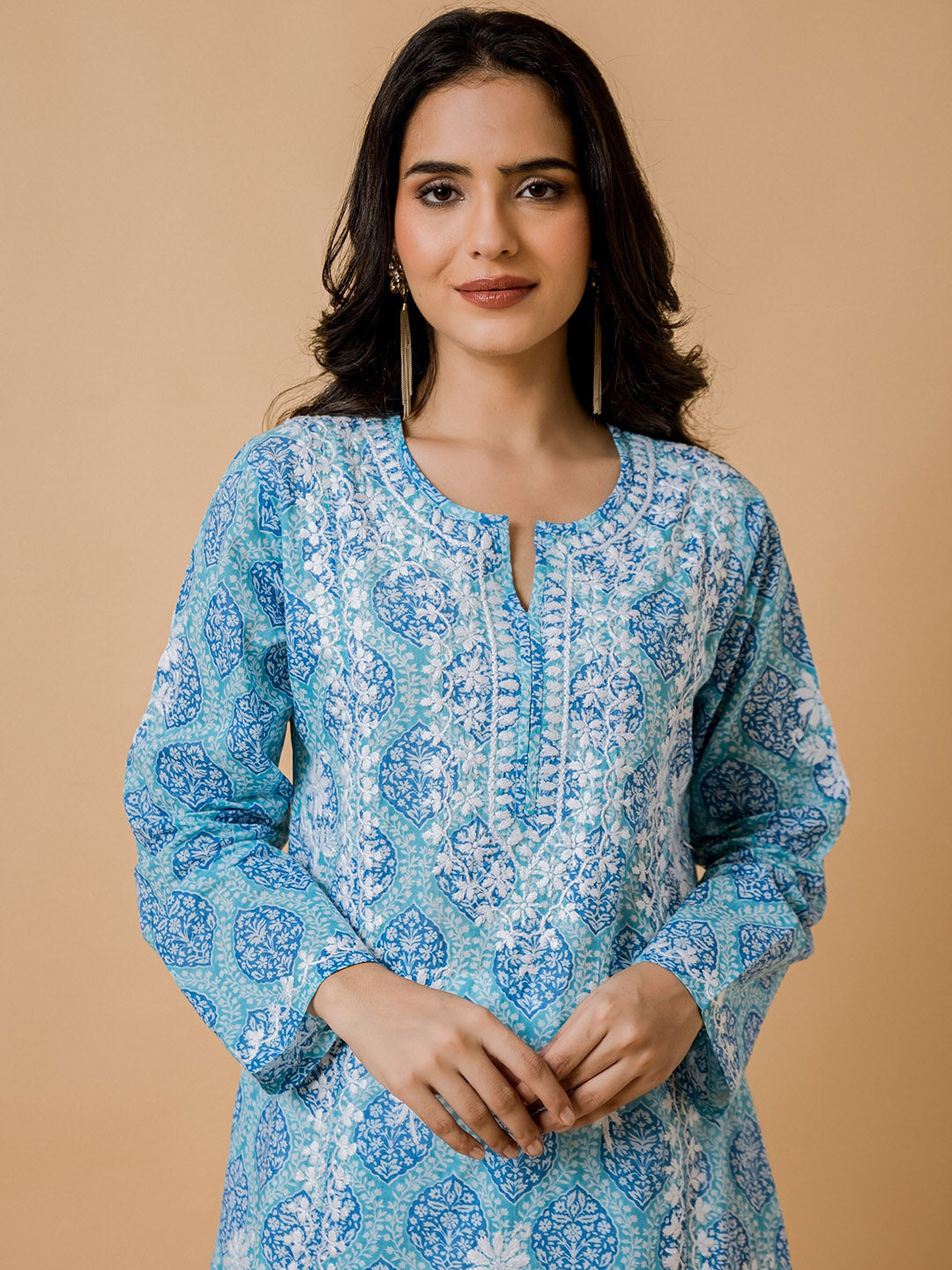 HOUSE OF KARI Ethnic Motifs Printed Cotton Panelled Chikankari Kurta | Swadesiicart