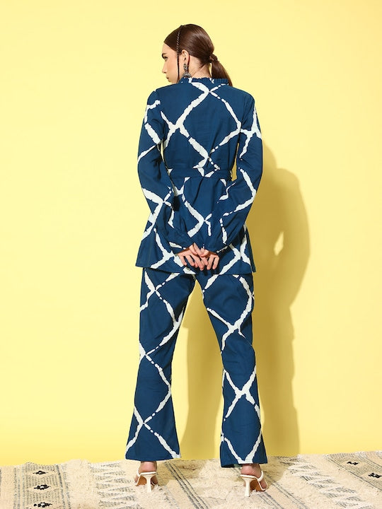 InWeave Women's Indigo Criss Cross Belted Coord Set - Swadesiicart
