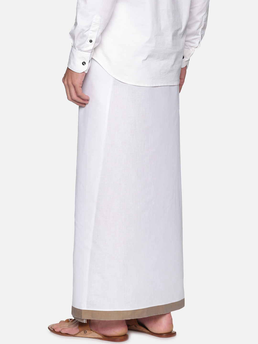 Sethukrishna Men White & Brown Solid Cotton Dhoti | Swadesiicart