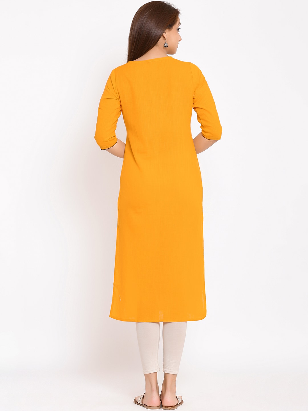 HERE&NOW Yellow Geometric Yoke Design Thread Work Kurta - Swadesiicart