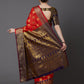 Mitera Red & Gold-Coloured Silk Blend Woven Design Banarasi Saree | Swadesiicart