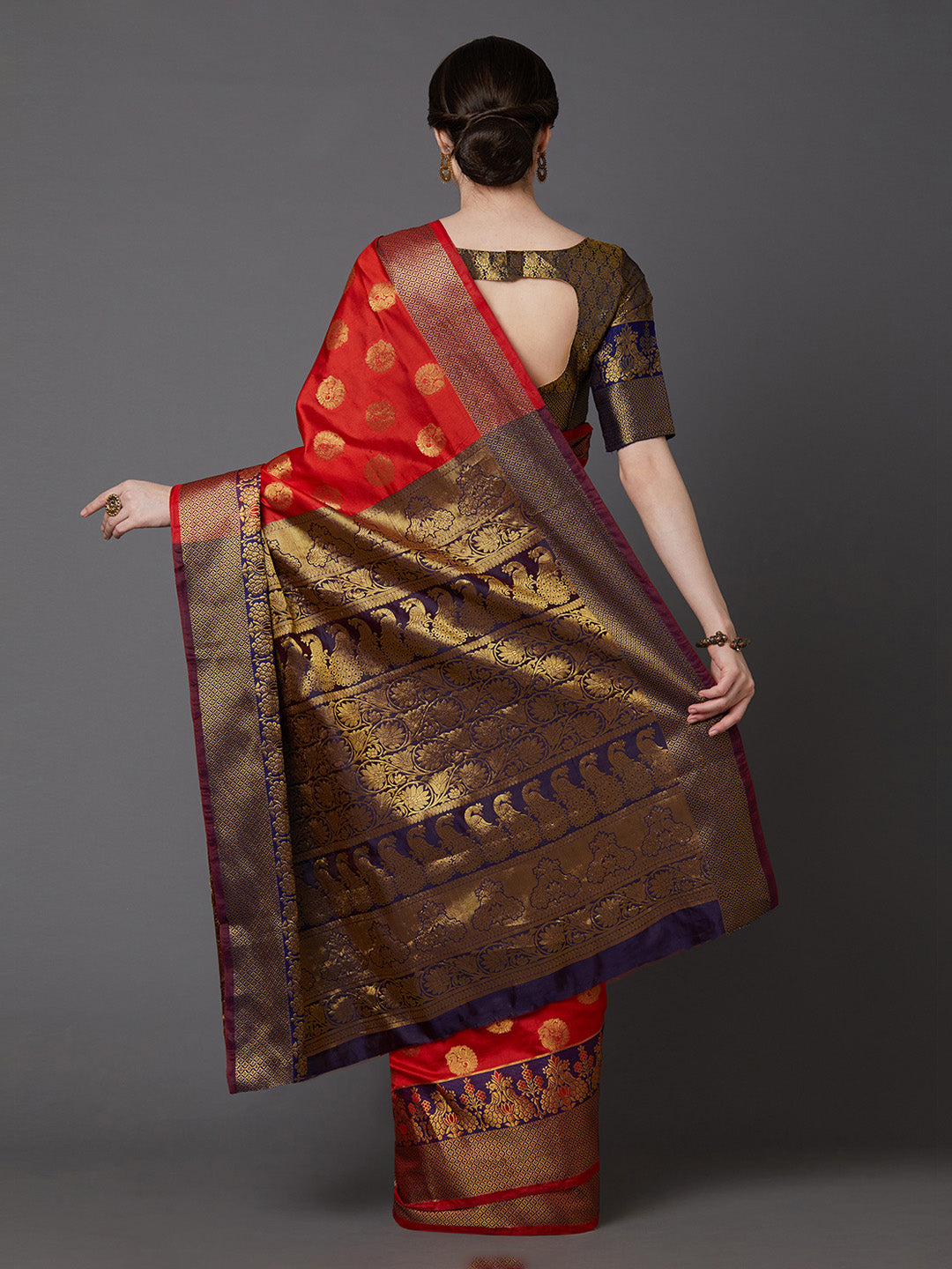 Mitera Red & Gold-Coloured Silk Blend Woven Design Banarasi Saree | Swadesiicart