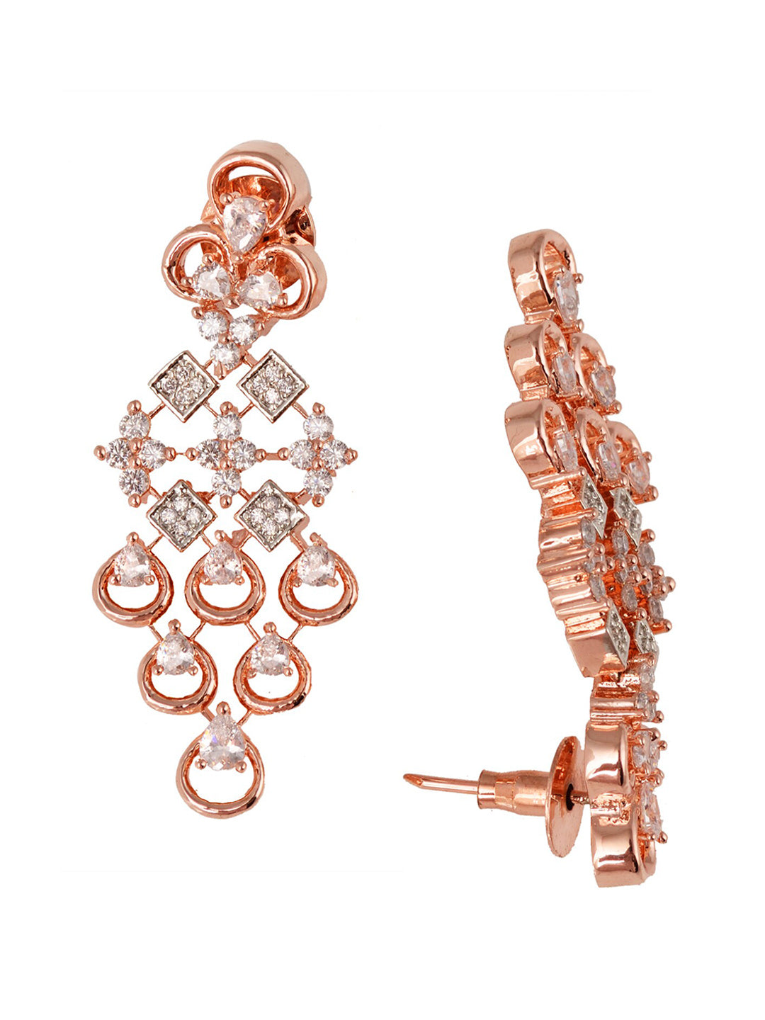 Saraf RS Jewellery Rose Gold-Polished White AD-Studded Handcrafted Jewellery Set - Swadesiicart