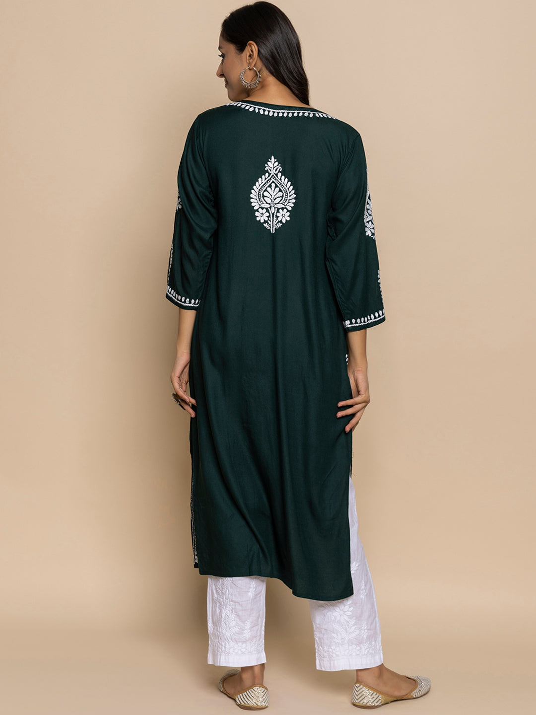 HOUSE OF KARI Chikankari Embroidered Straight Kurta | Swadesiicart