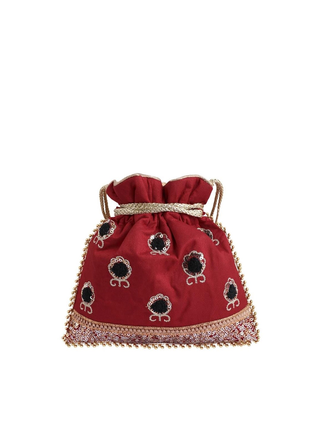 Masq Red & Black Embellished Embroidered Potli Clutch - Swadesiicart