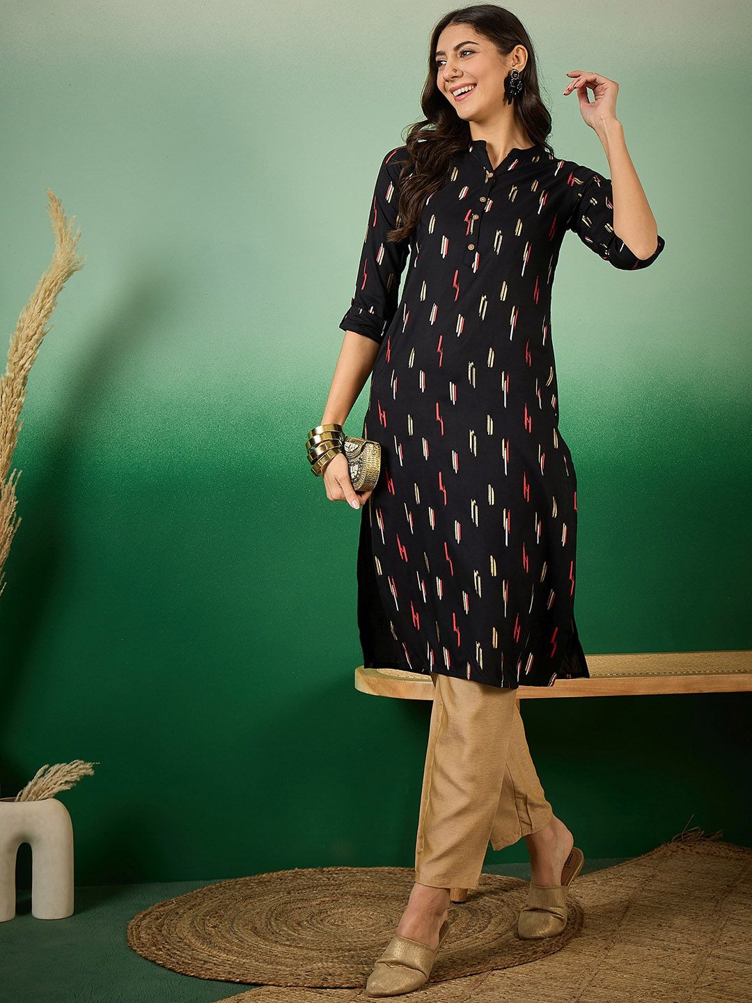 Sangria Abstract Printed Pure Cotton Straight Kurta - Swadesiicart