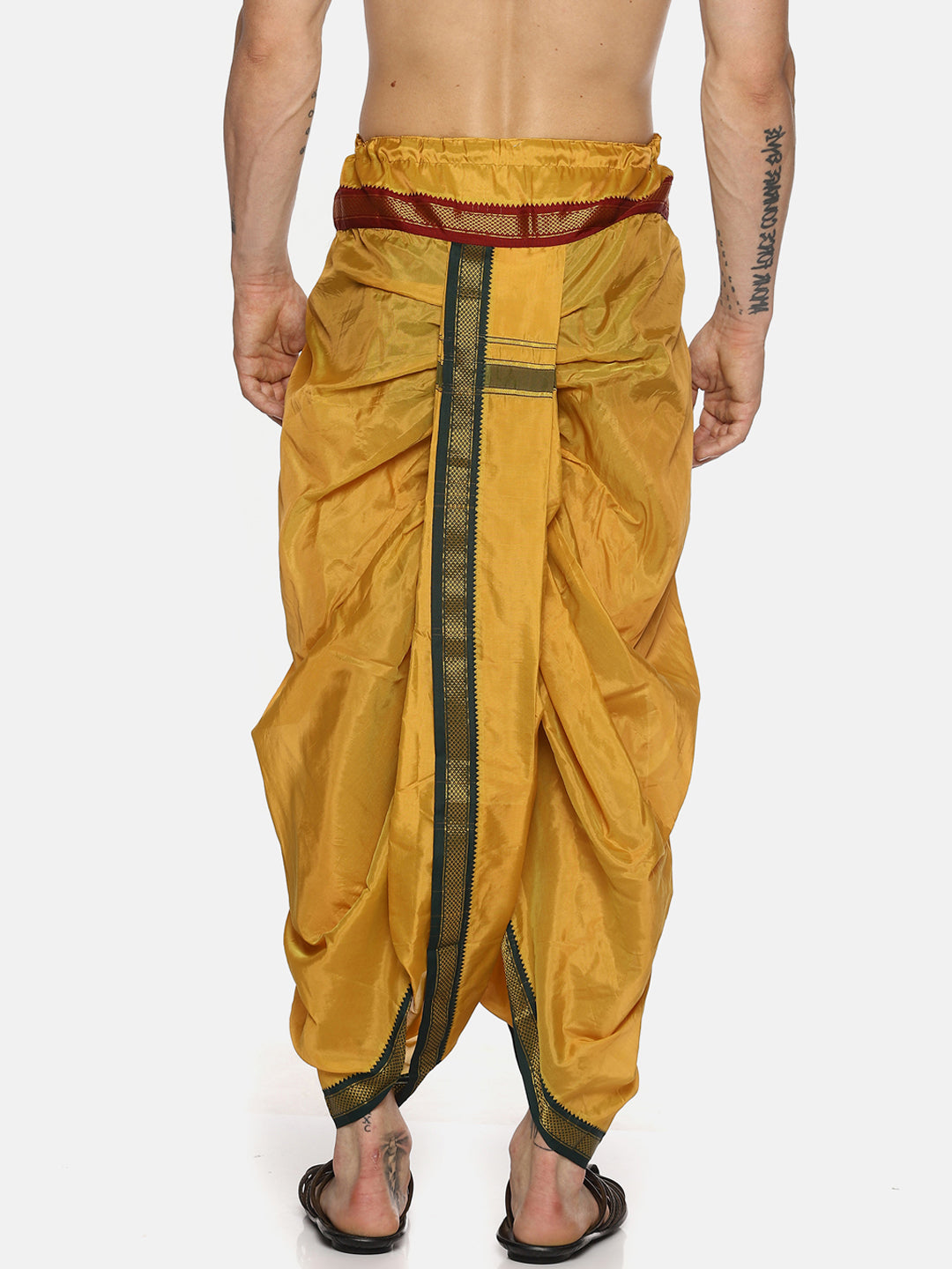 Sethukrishna Men Mustard Yellow Solid Readymade Dhoti Pants With Angavastram | Swadesiicart