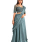 Blue Satin Embroidered Ready To Wear Saree With Unstitched Blouse Piece - Nandika | Swadesiicart