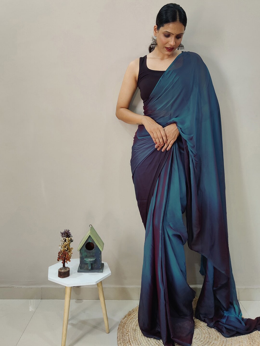 Mitera Blue Ombre Dyed Ready To Wear Saree | Swadesiicart