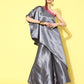 InWeave Women's Grey Pink Brocade Satin Oneshoulder Kurta Set - Swadesiicart