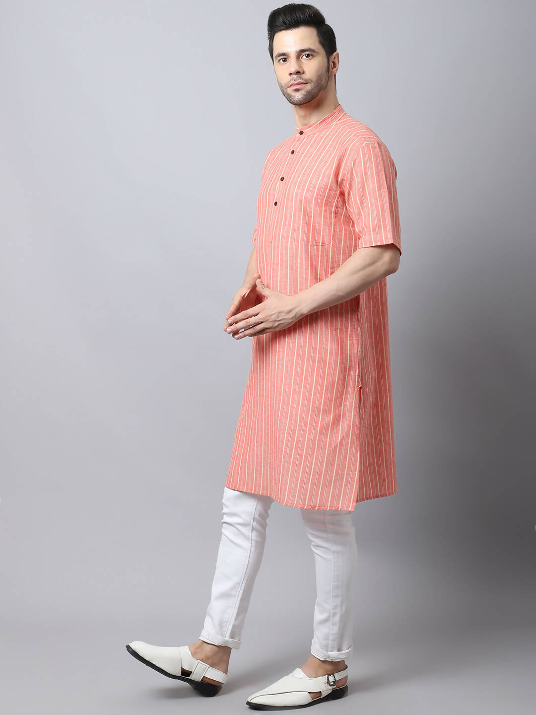 Even Apparels Beige Pure Cotton Men's Kurta With Band Collar (STR1171) | Swadesiicart