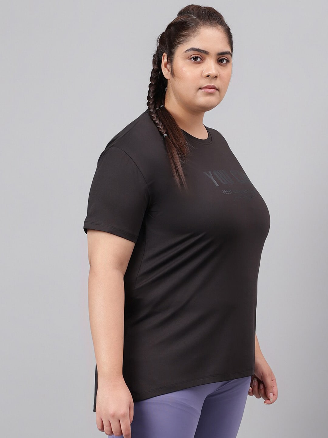 MKH Plus Size Typography Printed Drop Shoulder Sleeves Relaxed Fit Dri-FIT Sports T-Shirt - Swadesiicart
