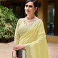 Mitera Yellow & White Floral Embroidered Zari Pure Linen Banarasi Saree | Swadesiicart