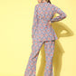 InWeave Women's Blue Pink Ogee Print Belted Coord Set - Swadesiicart