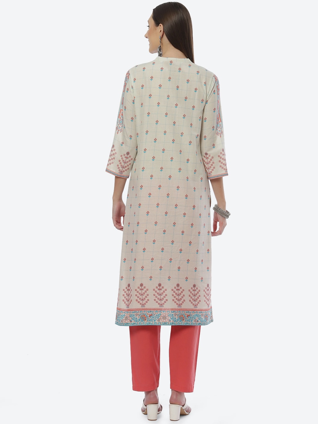 Biba Women Beige Ethnic Printed Regular Kurta - Swadesiicart