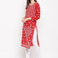 ADA Women Red & White Chikankari Hand Embroidered Straight Sustainable Kurta | Swadesiicart