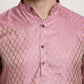 Sojanya Men Pink & Off-White Woven Design Kurta with Churidar | Swadesiicart