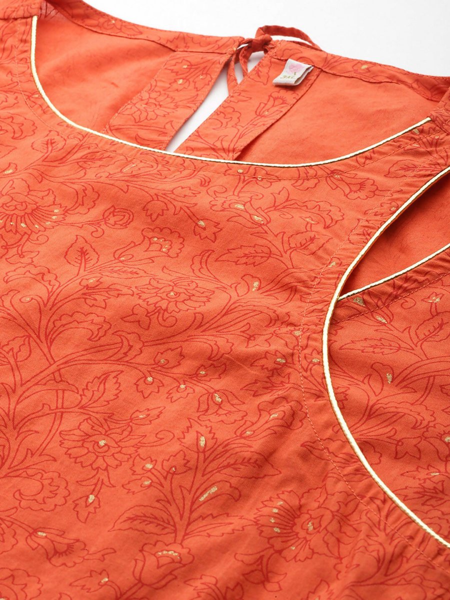 Ahalyaa Women's Traditional wear Kurta Set - Orange | Swadesiicart