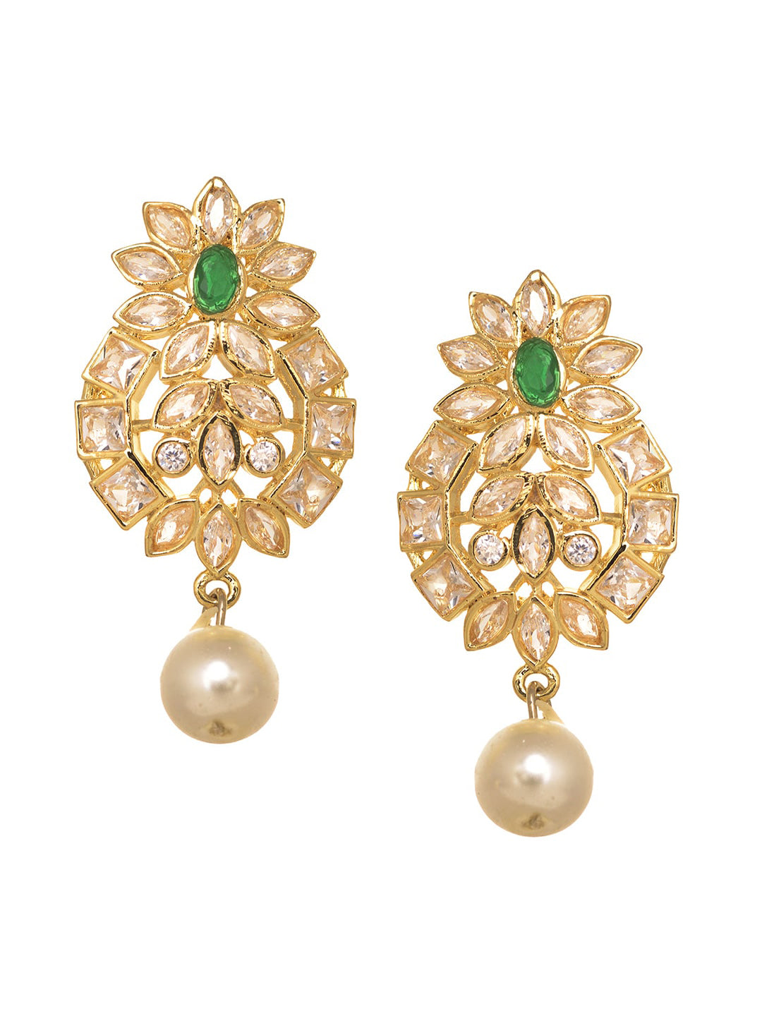 Saraf RS Jewellery Gold-Polished Polki Studded With Beads Handcrafted Jewellery Set - Swadesiicart