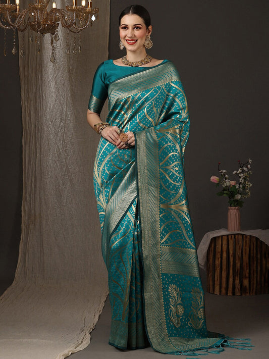Saree Mall Woven Design Zari Silk Blend Banarasi Saree | Swadesiicart