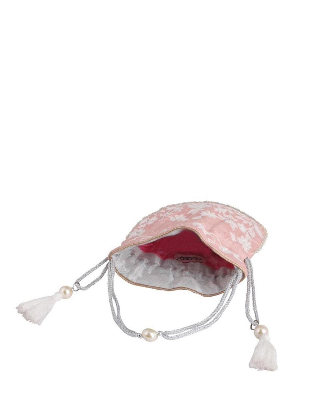 Masq Pink & White Embellished Embroidered Potli Clutch - Swadesiicart