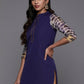 Ahalyaa Blue & Gold-Toned Mandarin Collar Printed Tunic - Blue Color | Swadesiicart