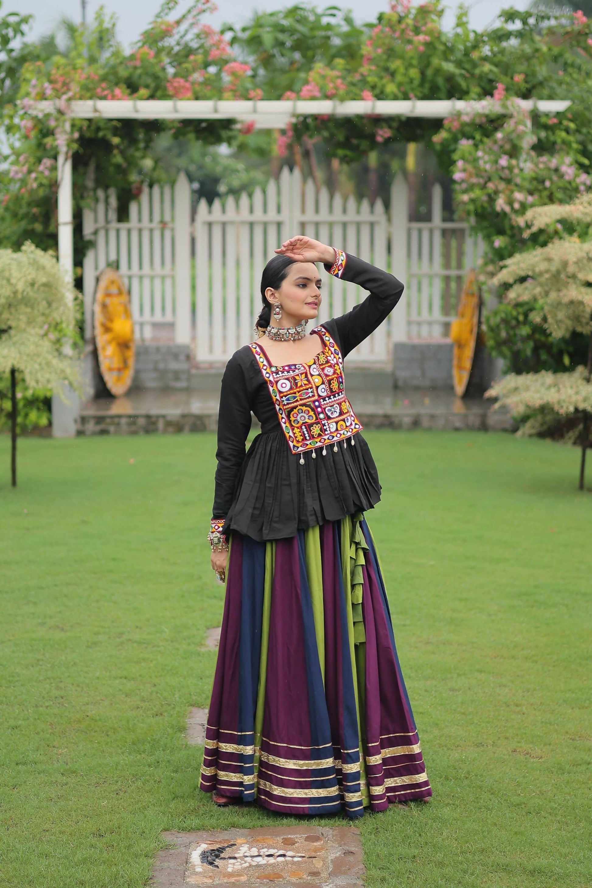 Lorenvalley Fashion Multicolor Rayon with Attractive Gota-Patti Lace Lehenga Choli | Swadesiicart
