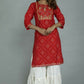Alvano Printed Stylish A-line Kurti with Sharara set for Women and Girls Rayon (Orange)
