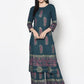 Aniyah Rayon Teal Blue Color Block Print Flared Slip-On Palazzo (AN-222K)
