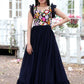 Jyoti Fashion Women's Navy Blue Sequins Thread Embroidery Faux Blooming Anarkali Dress | Swadesiicart