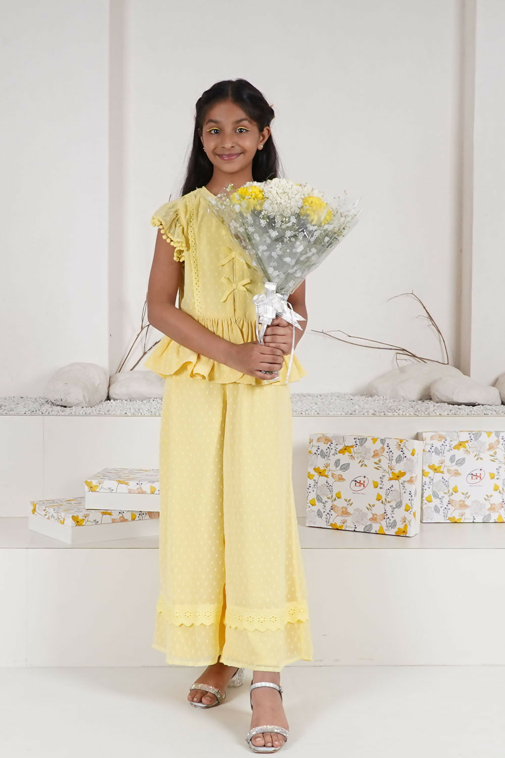 LH Luxury Fashion Elise Floral Co-Ord Set – Pastel Yellow Outfit for Girls - Swadesiicart